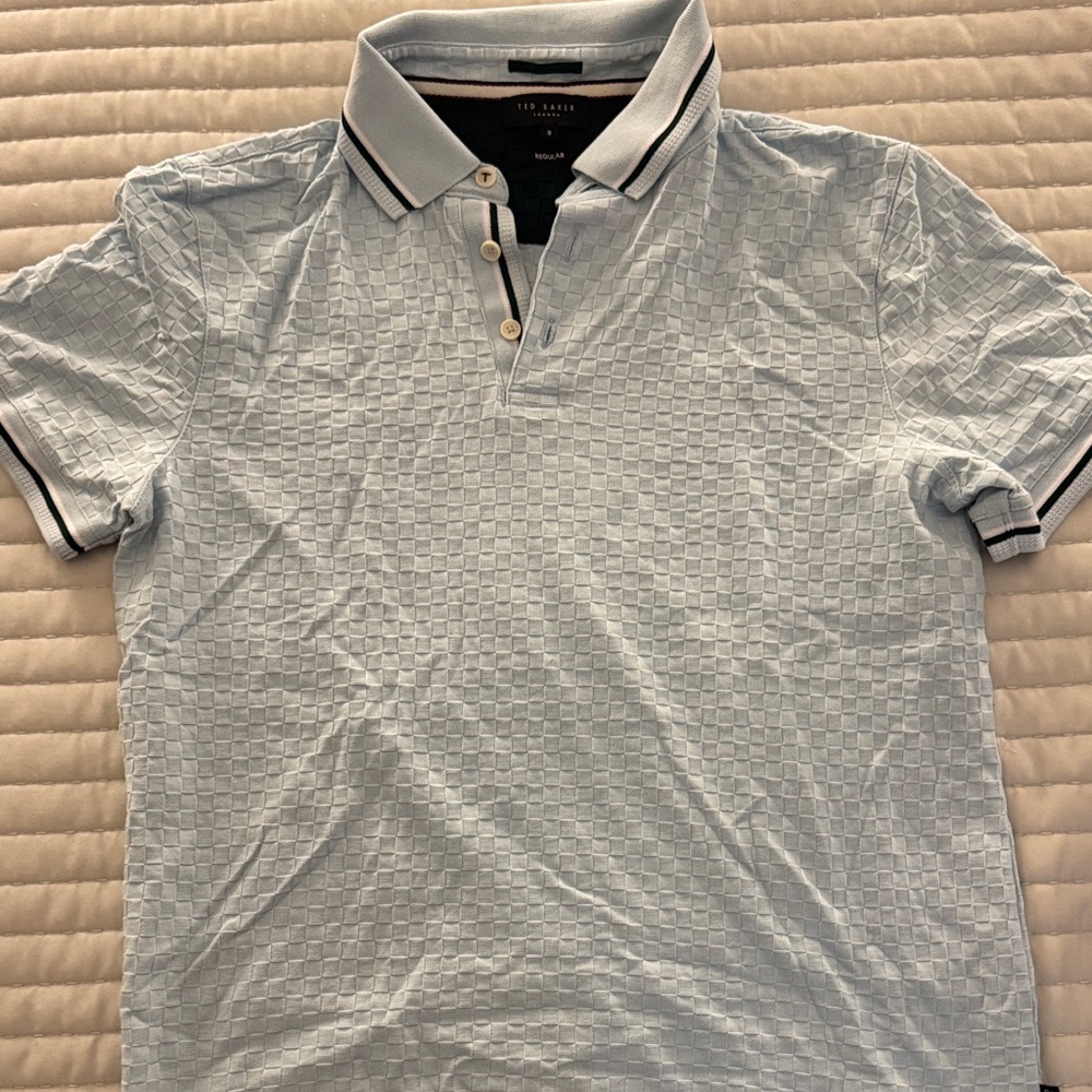 Ted Baker Sky Blue Checkered Polo Shirt